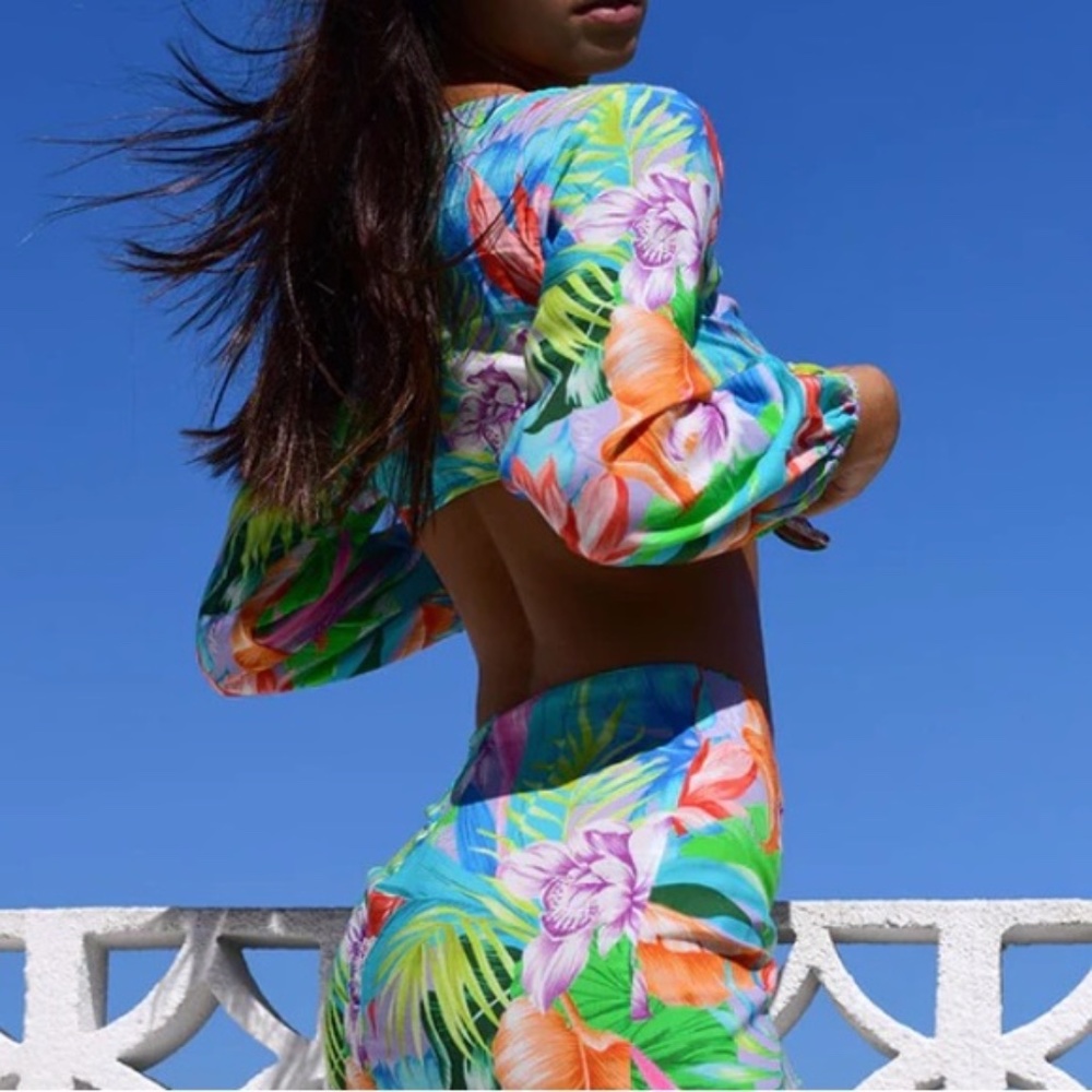 SALE☀️
 x VDM The Label JEMMA HAWAIIAN TROPIC COVER-UP TOP Resort Wear - Picture 5 of 9